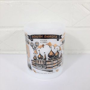 Vintage Federal Glass South Dakota Souvenir Milk Glass Mug D Handle Wide Base
